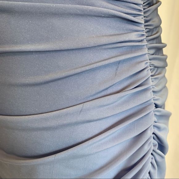 Bellissima Blue ombre halter top ruched side ruffle formal bridesmaid prom gown - Picture 7 of 12